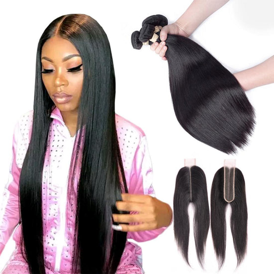 BeuMax 10A Grade 3/4 Straight Hair Bundles with 2x6 Closure Brazilian