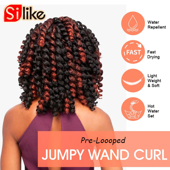 Silike 8inch Synthetic Ombre Jumpy Wand Curl Crochet Braids 22 Roots Jamaican Bounce Curl Crochet Hair Extension for Black Women