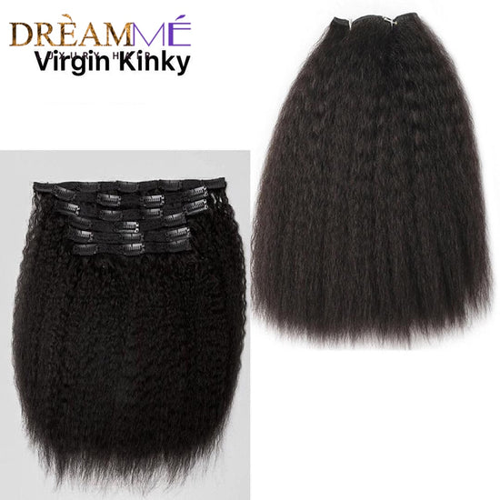 Kinky Straight Clips In Human Hair Extensions 120g 8pcs/Set Coarse Yaki Clip Ins Hair Extension Brazilian Remy Machine Made Remy