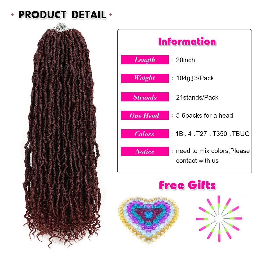 Goddess Nu Locs Crochet Hair Natural Curly Dreadlocks Hair Ombre Faux Locs Crochet Braids 20" 21Strands/Pack