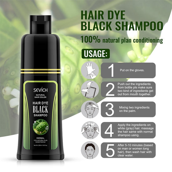 Sevich Hair dye Black Shampoo 250ml Fast Dye Hair Shampoo Natural Anti Hair Loss Moisturizing Refreshing Black Hair Care