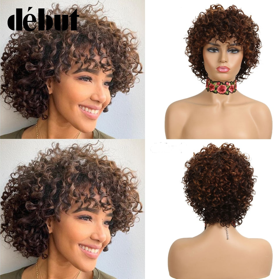 Debut Cheap Red Human Hair Wigs For Black Women Brown Ombre Brazilian Short Bob Curly Wigs 99J Remy Human Hair Machine Made Wigs