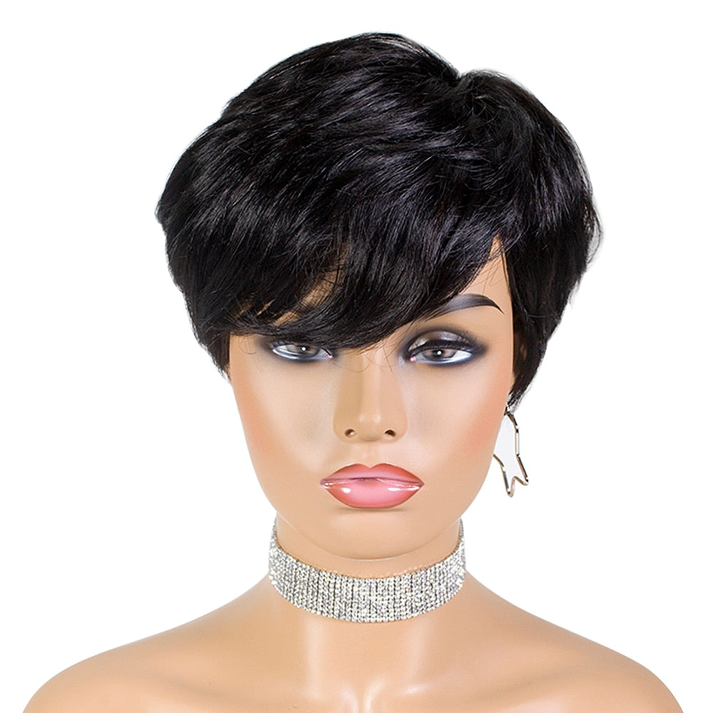 Short Human Hair Wigs Pixie Cut Straight Remy Brazilian Hair for Black Women Machine Made Highlight Color Cheap Glueless Wig