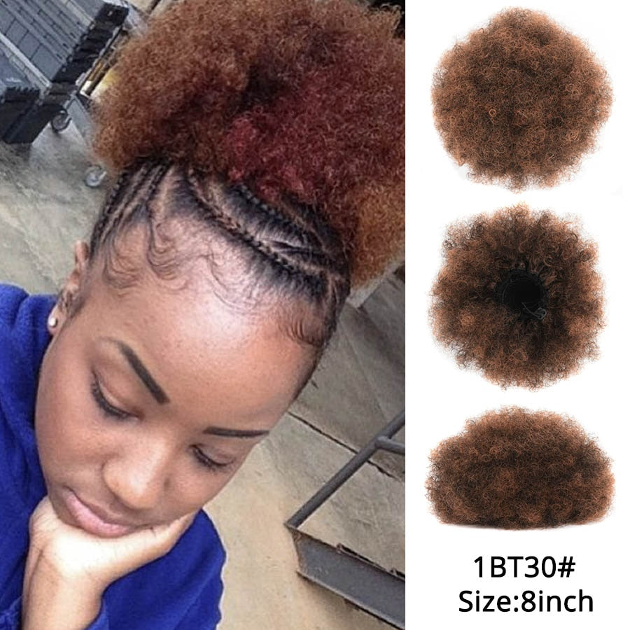 Synthetic Hair Buns Afro Drawstring Ponytail Fluffy Afro Puff Hair Bun Clips In Hair Tail Ponytail Accessories 1Pcs