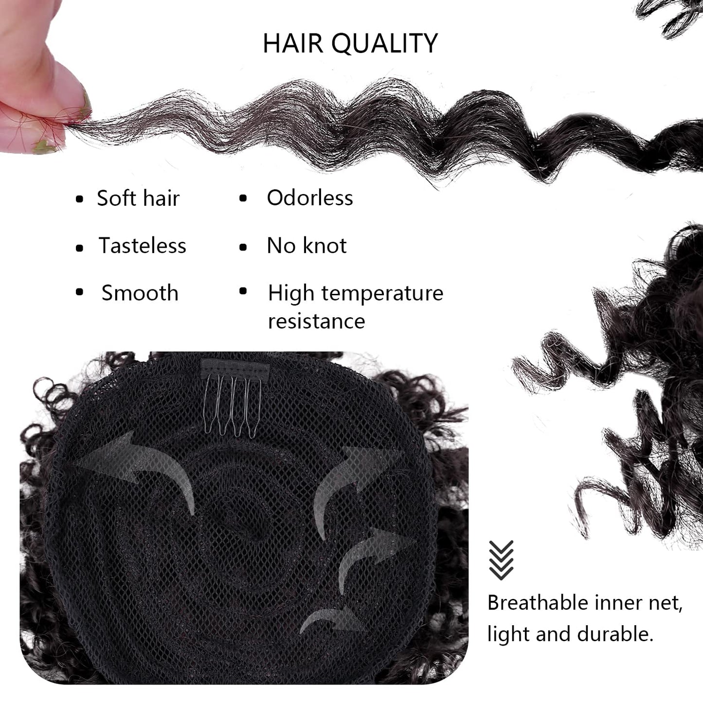 Synthetic Afro Kinky Curly Hair Bangs Puff Hair Bun Drawstring Ponytails Clip On Hair Extension Updo Pineapple Fringe