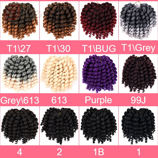 Silike 8inch Synthetic Ombre Jumpy Wand Curl Crochet Braids 22 Roots Jamaican Bounce Curl Crochet Hair Extension for Black Women