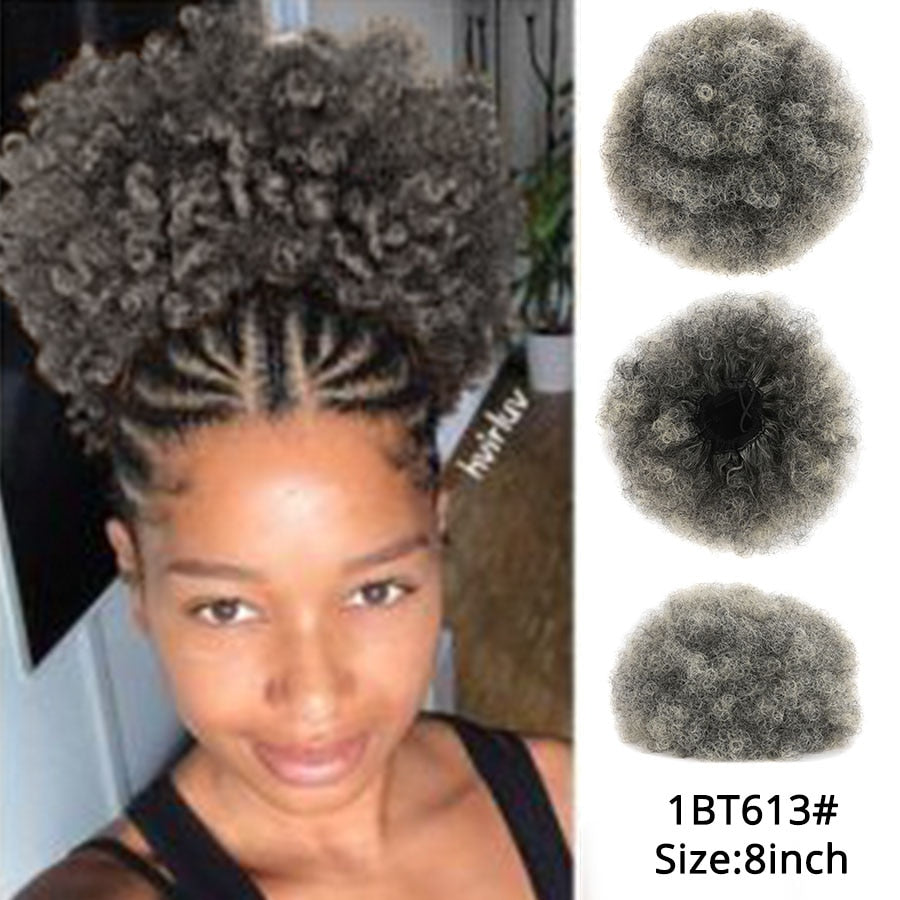 Synthetic Hair Buns Afro Drawstring Ponytail Fluffy Afro Puff Hair Bun Clips In Hair Tail Ponytail Accessories 1Pcs