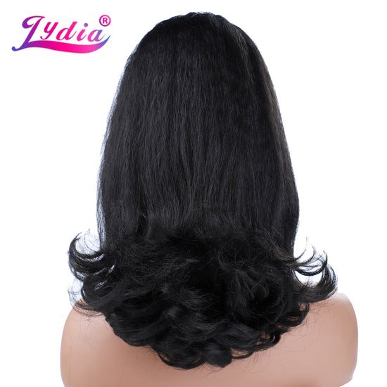 Lydia Tail Warping Synthetic 16" Kinky Straight Hairpiece With Two Plastic Comb Drawstring Ponytail Hair Extension Natural Black