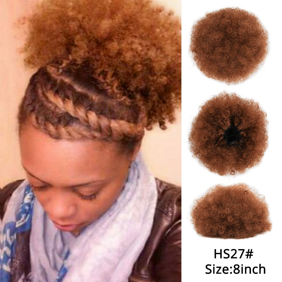 Synthetic Hair Buns Afro Drawstring Ponytail Fluffy Afro Puff Hair Bun Clips In Hair Tail Ponytail Accessories 1Pcs