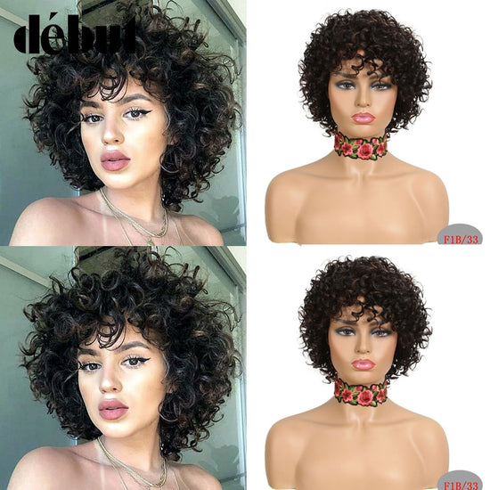 Debut Cheap Red Human Hair Wigs For Black Women Brown Ombre Brazilian Short Bob Curly Wigs 99J Remy Human Hair Machine Made Wigs