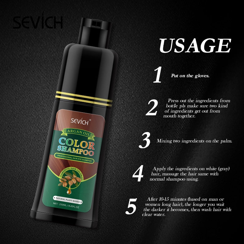 Sevich Hair dye Black Shampoo 250ml Fast Dye Hair Shampoo Natural Anti Hair Loss Moisturizing Refreshing Black Hair Care