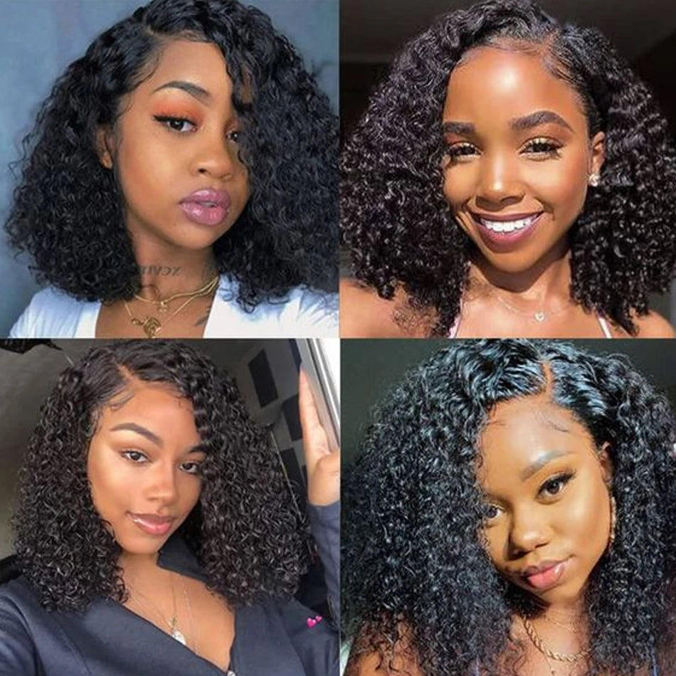 Wear And Go Kinky Curly Bob Wig Lace Frontal 100% Human Hair Wigs Pre Plucked 180% Density Brazilian Deep Curly Short Bob HD Lace