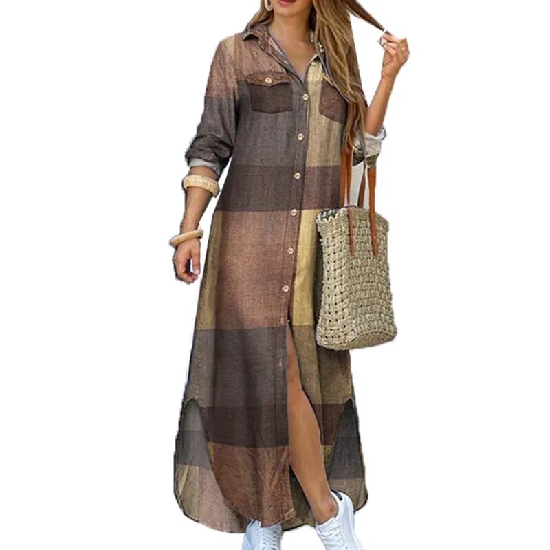 Vestidos Fashion Female Long Robe Women Autumn Vintage Long Sleeves Maxi Shirt Dress 2023 Casual Leopard Print Woman Dresses
