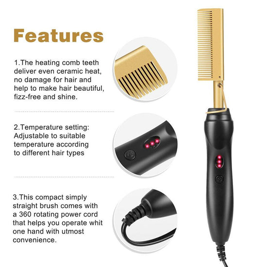 Dry And Wet Straight Hair Curling Copper Comb Bangs Straight Hair Electric Heating Curling Comb Hair Comb