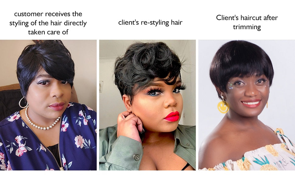 Short Human Hair Wigs Pixie Cut Straight Remy Brazilian Hair for Black Women Machine Made Highlight Color Cheap Glueless Wig