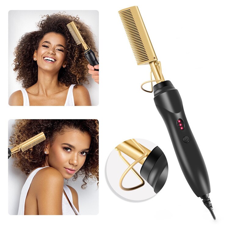 Dry And Wet Straight Hair Curling Copper Comb Bangs Straight Hair Electric Heating Curling Comb Hair Comb