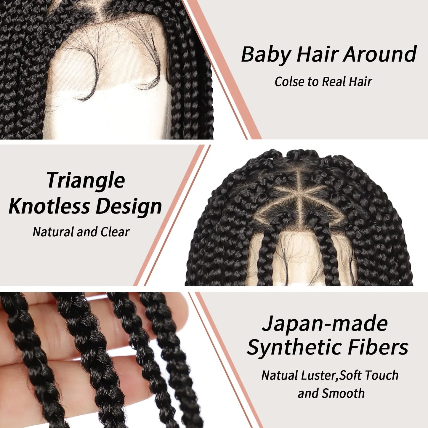 Viyskur 36'' Triangle Knotless Box Braided Wigs for Women Box Braided Full Lace Front Wig with Baby Hair Cornrow Braids Wig