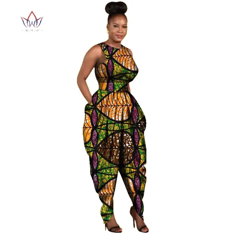 Bintarealwax Women Jumpsuit Africa Cotton Wax Print Romper Bazin Riche Sexy Jumpsuit Dashiki Elegant Africa Clothing WY2766