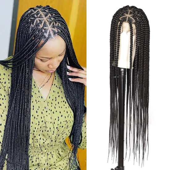 Viyskur 36'' Triangle Knotless Box Braided Wigs for Women Box Braided Full Lace Front Wig with Baby Hair Cornrow Braids Wig