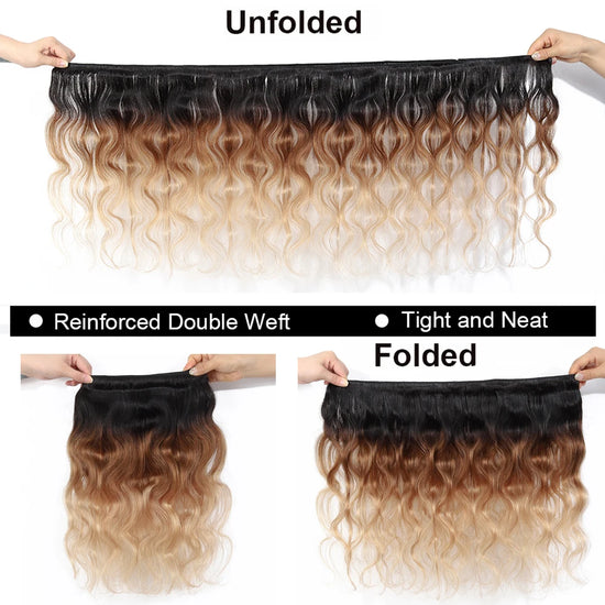 Ombre Body Wave Bundles With Frontal T1b/4/27 Colored Bundles With Frontal Brazilian Hair Bundles With Lace Frontal Closure