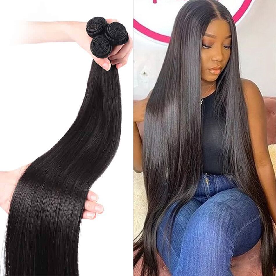 Straight Human Hair Bundles 30 32 34 40 Inch Brazilian 100% Unprocessed Virgin Straight Human Hair Extensions