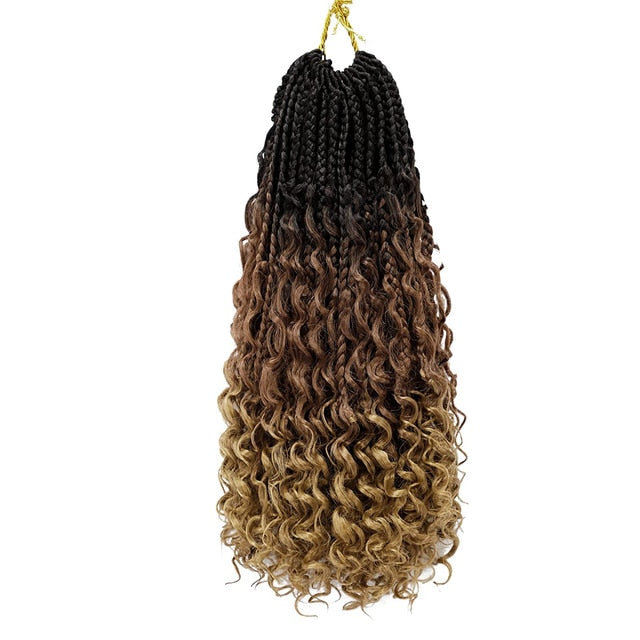 Edalina 8 Packs Goddess Box Braids Crochet Curly end 10''14'' 18'' 24 Inch Boho Box Braids Bohemian Crochet Hair Extension 16 strands/Pack for Women