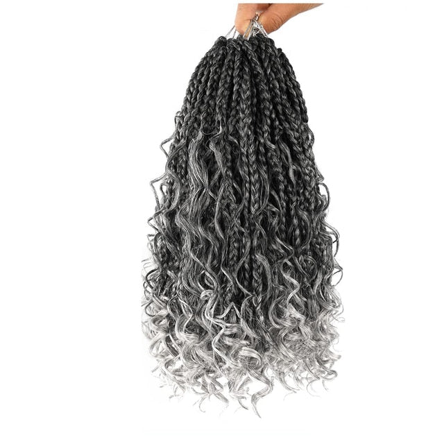 Edalina 8 Packs Goddess Box Braids Crochet Curly end 10''14'' 18'' 24 Inch Boho Box Braids Bohemian Crochet Hair Extension 16 strands/Pack for Women