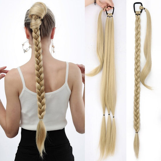 Edalina long Braided ponytail Extension Natural Soft Synthetic Hair Piece Straight Wrap For Woman 150g Heat Resistant,