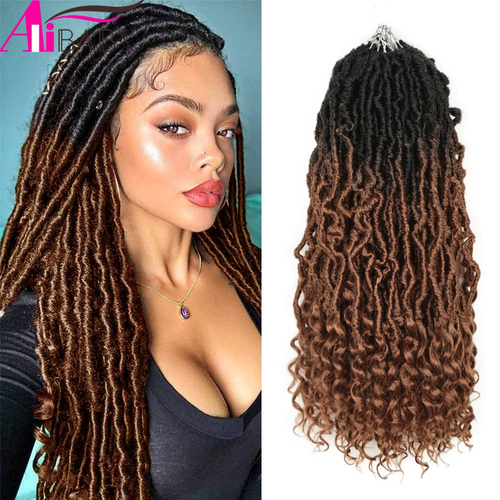 Goddess Nu Locs Crochet Hair Natural Curly Dreadlocks Hair Ombre Faux Locs Crochet Braids 20" 21Strands/Pack