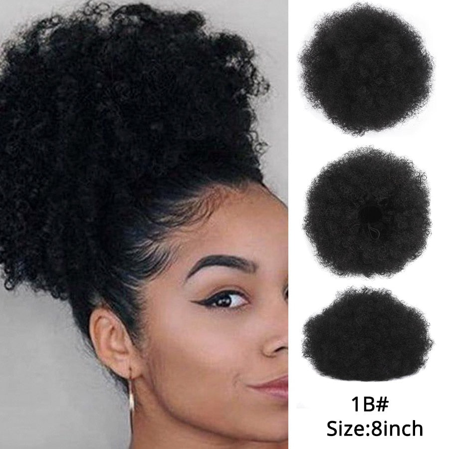 Synthetic Hair Buns Afro Drawstring Ponytail Fluffy Afro Puff Hair Bun Clips In Hair Tail Ponytail Accessories 1Pcs