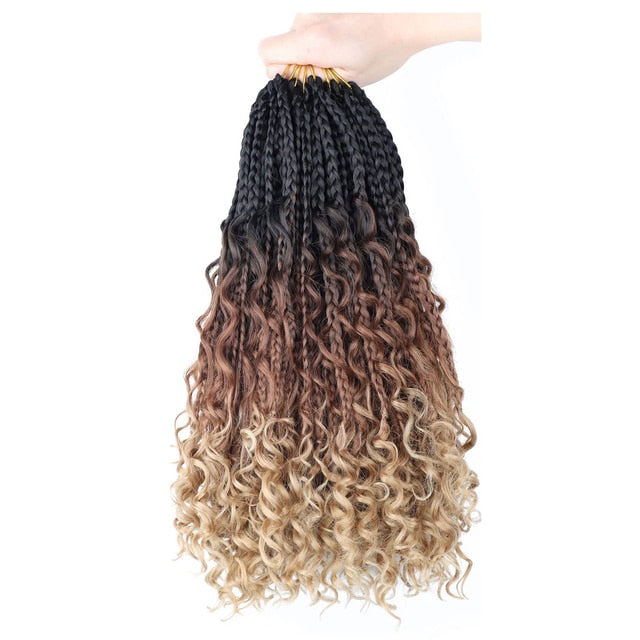 Edalina 8 Packs Goddess Box Braids Crochet Curly end 10''14'' 18'' 24 Inch Boho Box Braids Bohemian Crochet Hair Extension 16 strands/Pack for Women